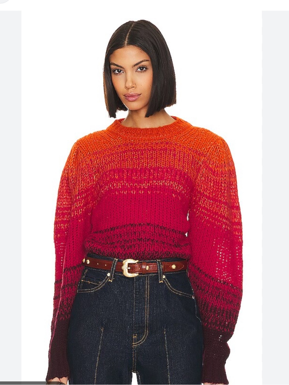 Ulla Johnson Rosalia Ombre Crewneck Sweater — Orange, Red, Brown